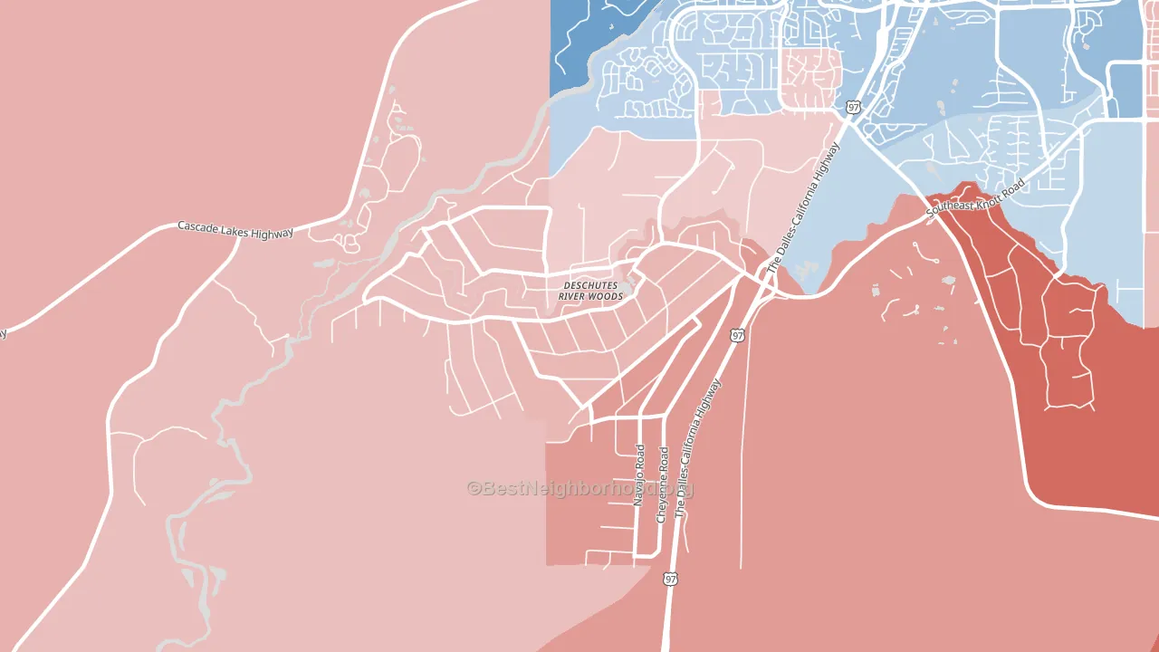 Deschutes River Woods, Bend, OR block-group political-lean map