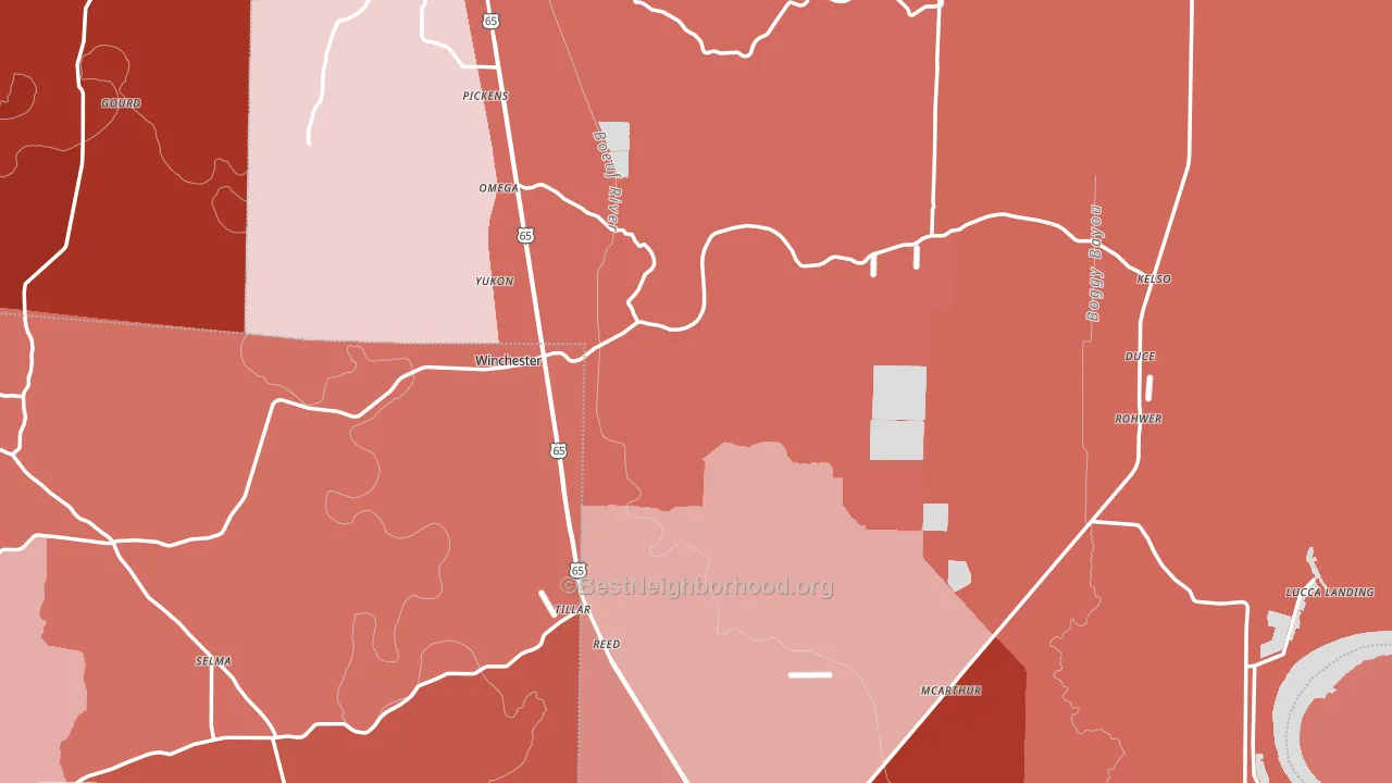 Desha County, AR block-group political-lean map