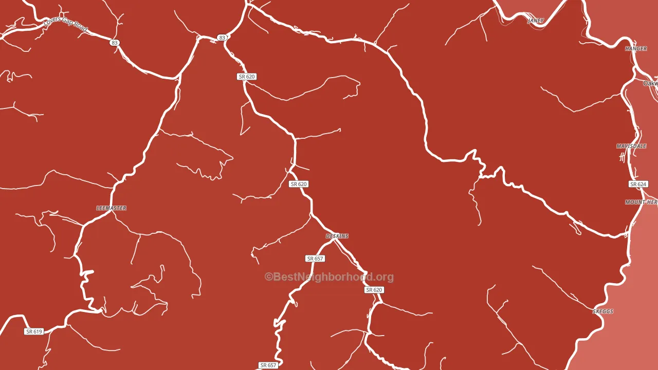 Deskins, VA block-group political-lean map
