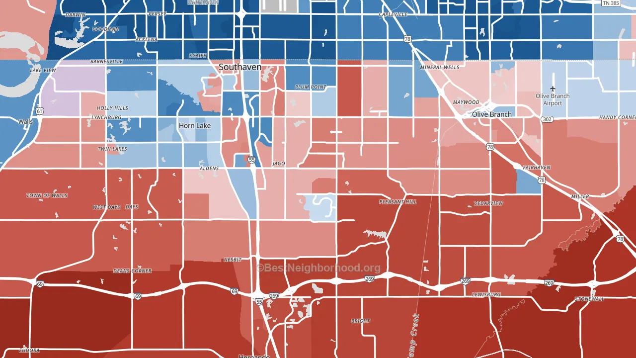 DeSoto County, MS block-group political-lean map