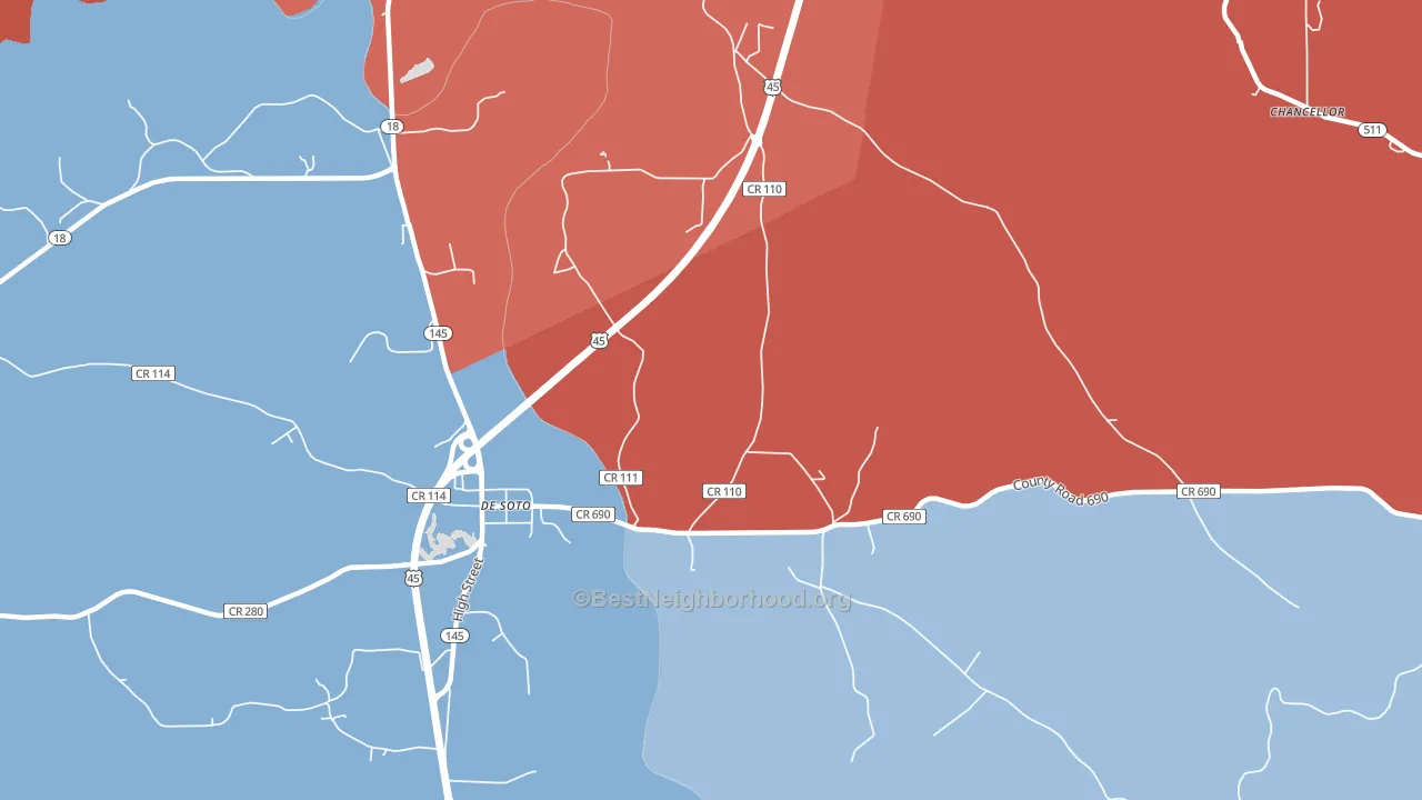 DeSoto, MS block-group political-lean map