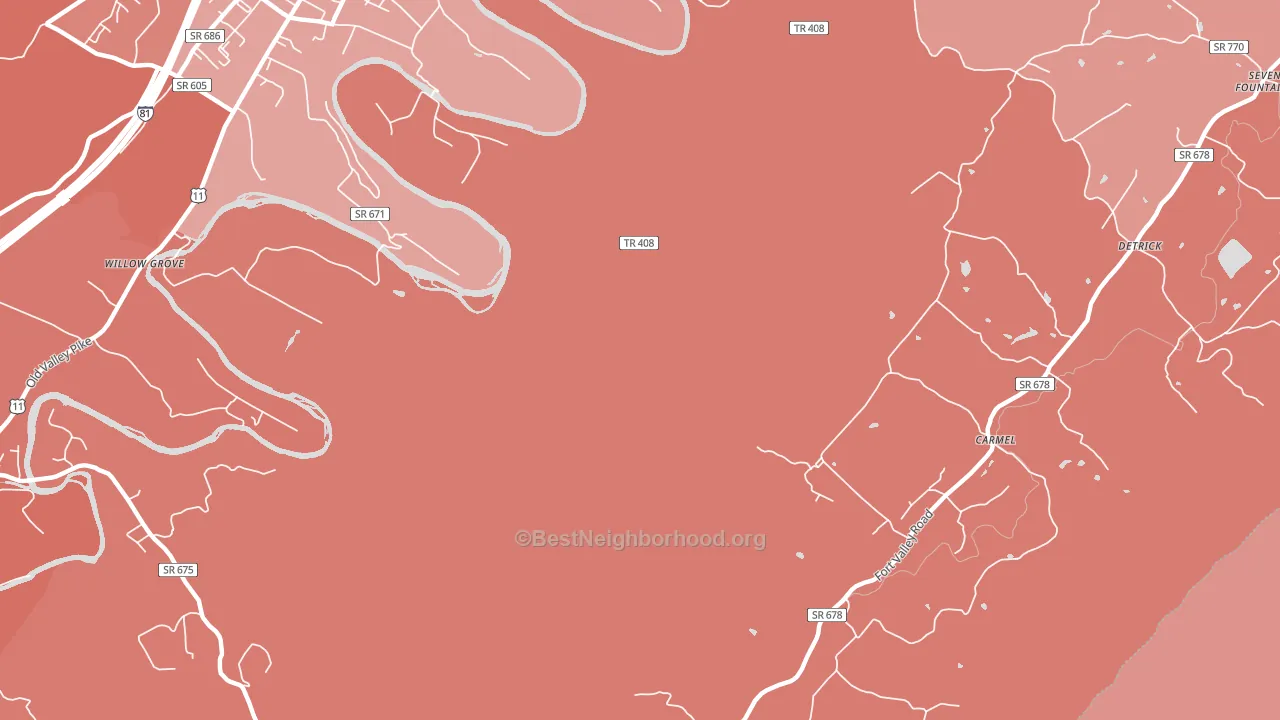 Detrick, VA block-group political-lean map