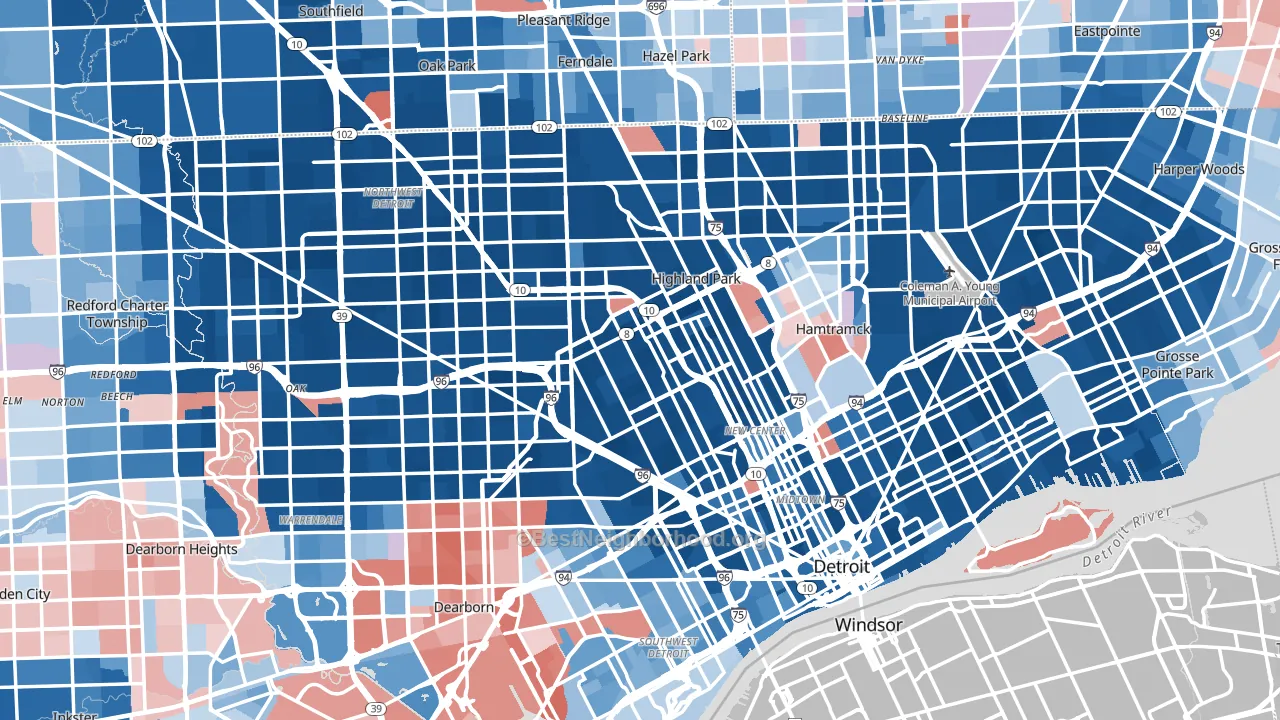 Detroit, MI block-group political-lean map