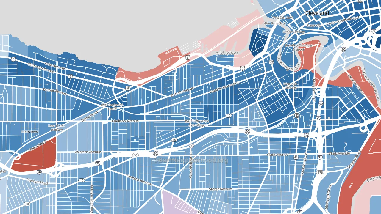 Detroit Shoreway, Cleveland, OH block-group political-lean map