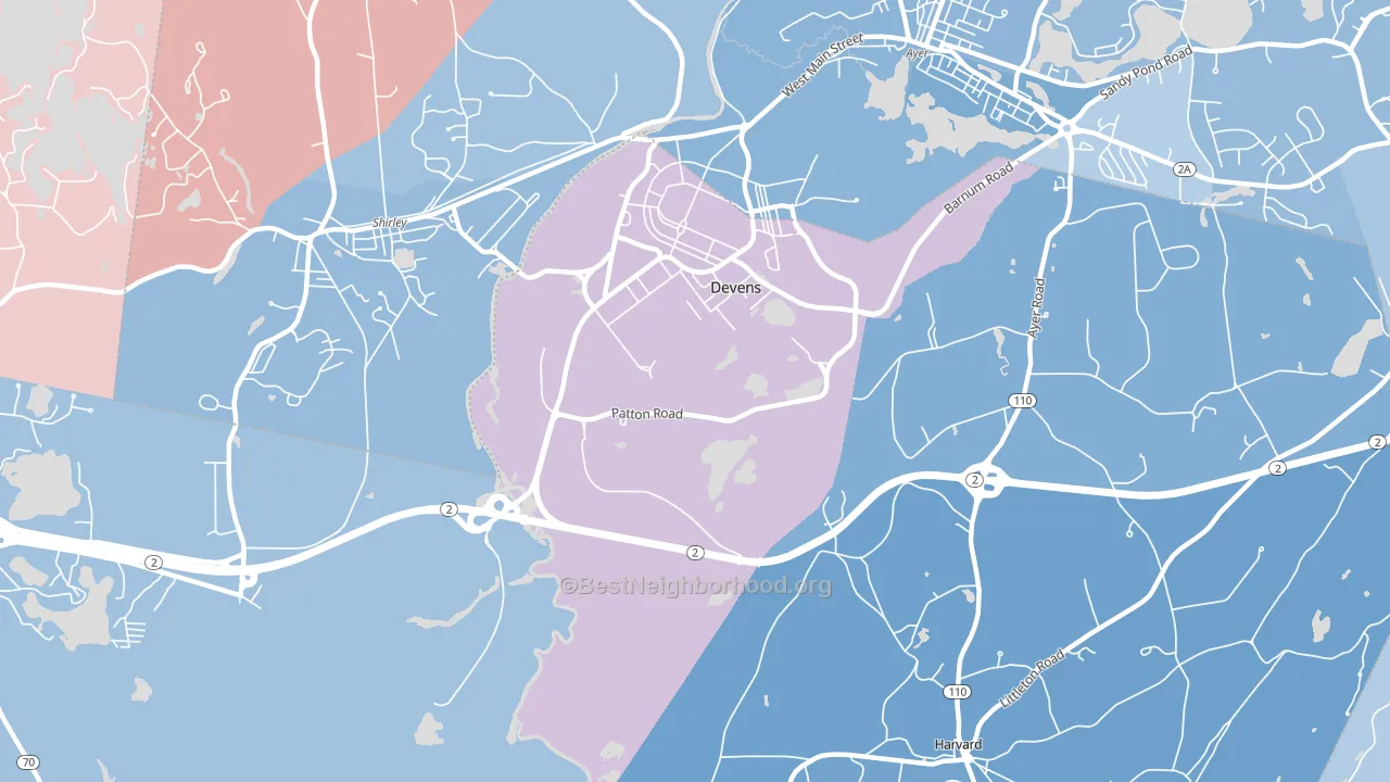 Devens, MA block-group political-lean map