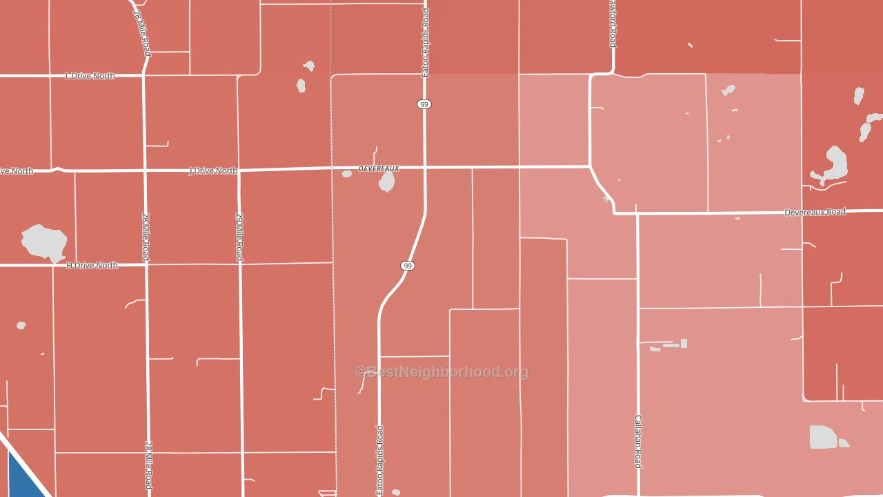 Devereaux, MI block-group political-lean map