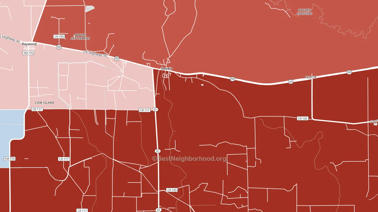 Devers, TX block-group political-lean map