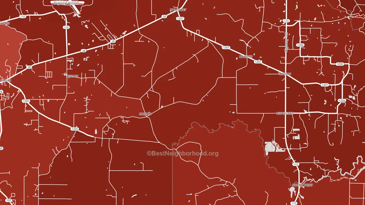 Deville, LA block-group political-lean map