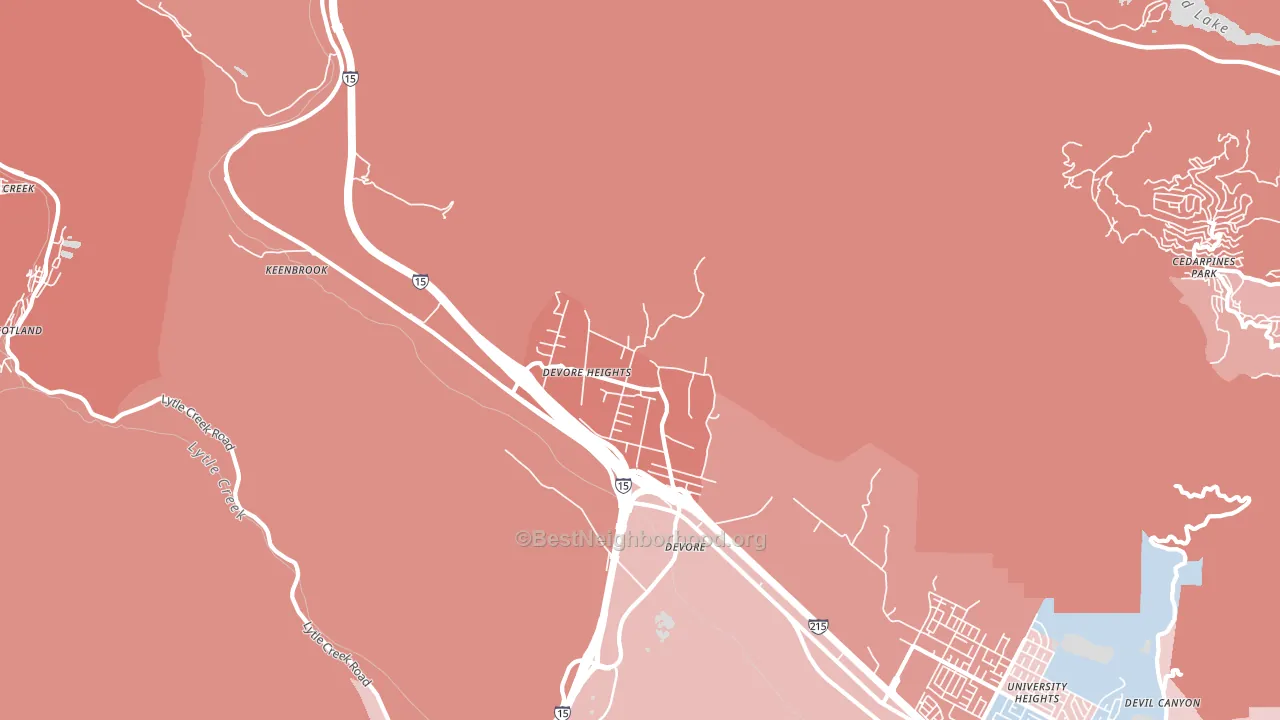Devore Heights, CA block-group political-lean map
