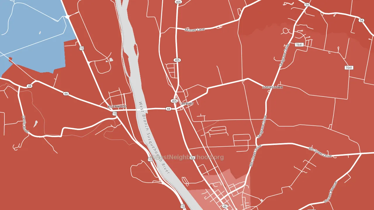 Dewart, PA block-group political-lean map
