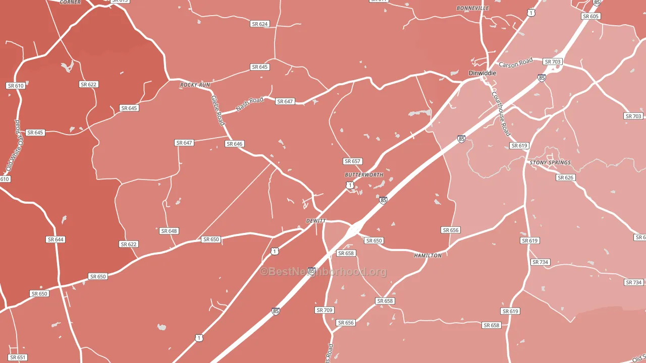 Dewitt, VA block-group political-lean map
