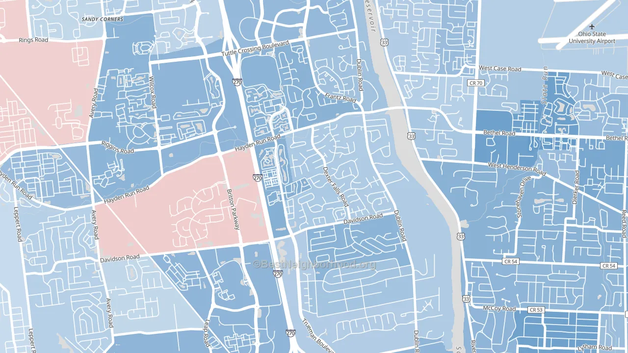 Dexter Falls, Columbus, OH block-group political-lean map