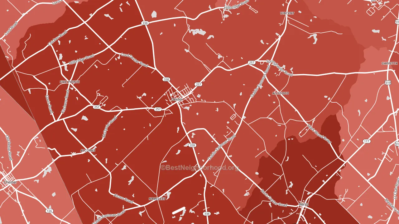Dexter, GA block-group political-lean map