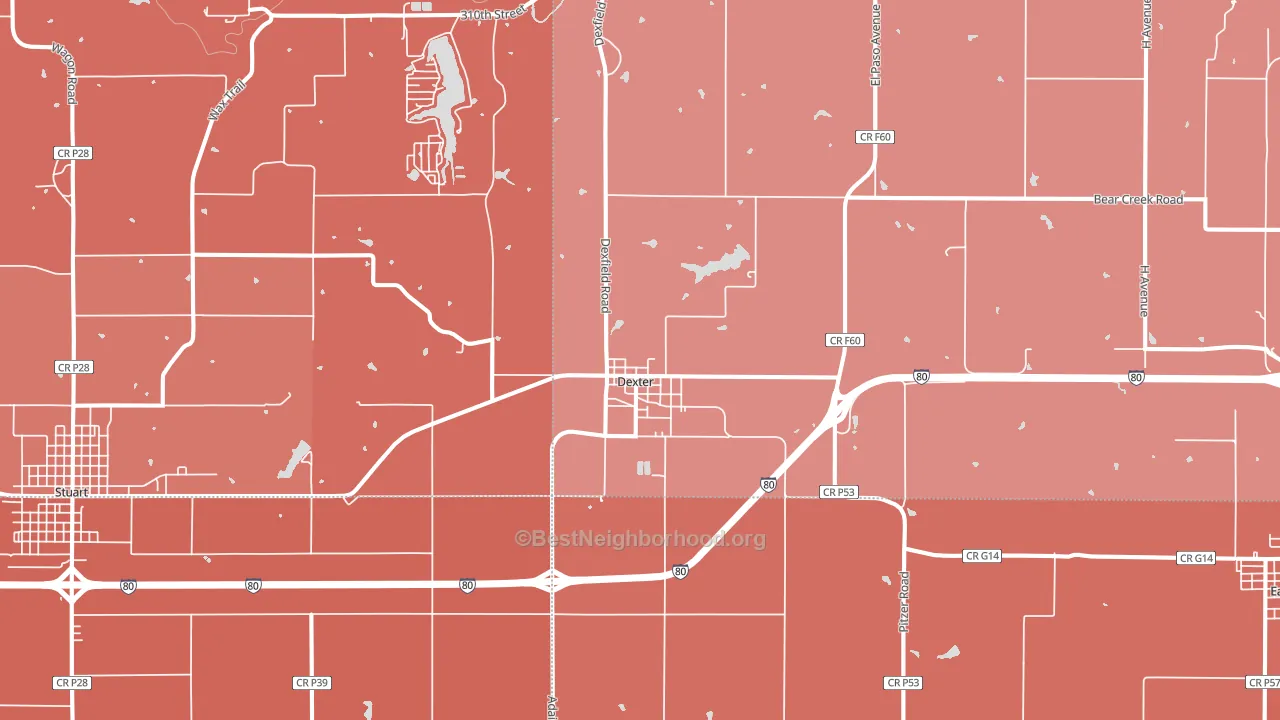 Dexter, IA block-group political-lean map