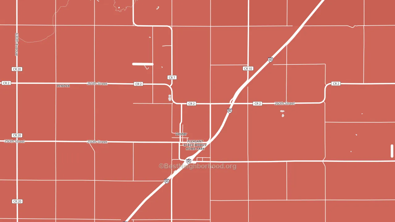 Dexter, MN block-group political-lean map