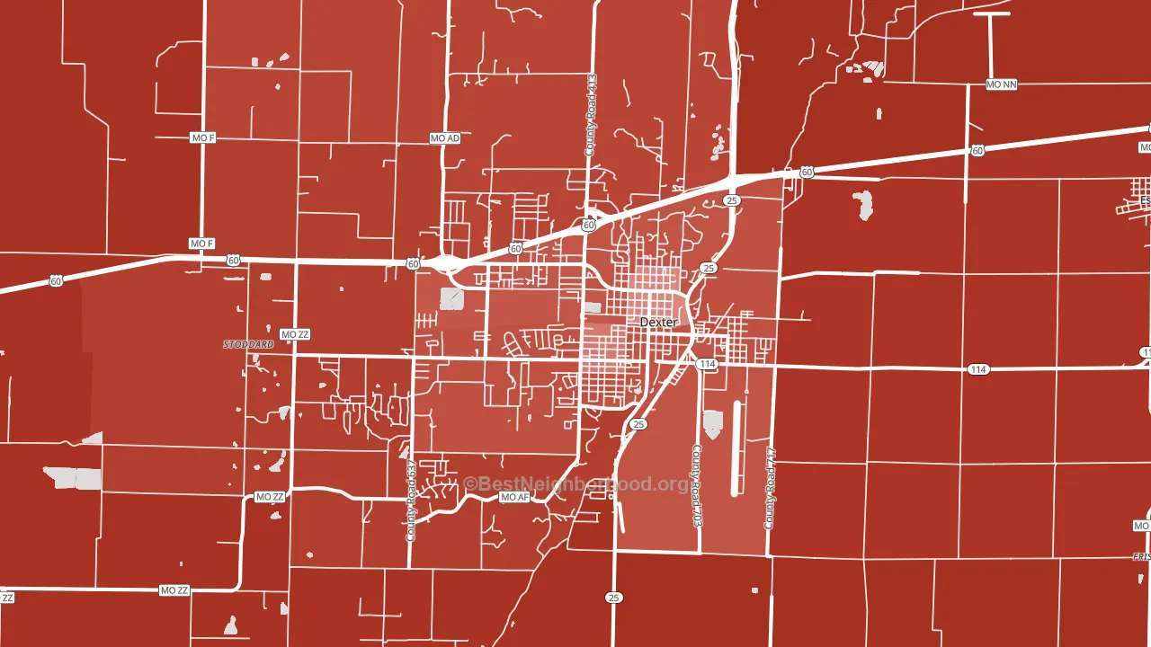 Dexter, MO block-group political-lean map