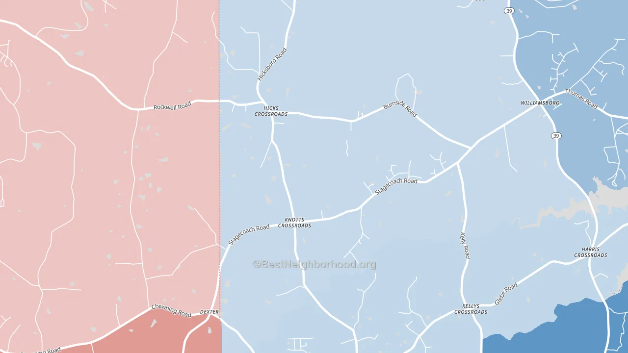 Dexter, NC block-group political-lean map