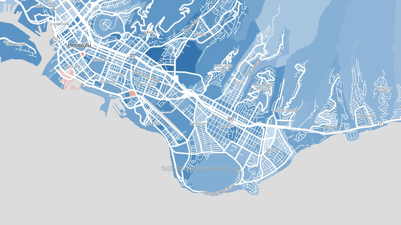Diamond Head-Kapahulu-St Louis, Honolulu, HI block-group political-lean map