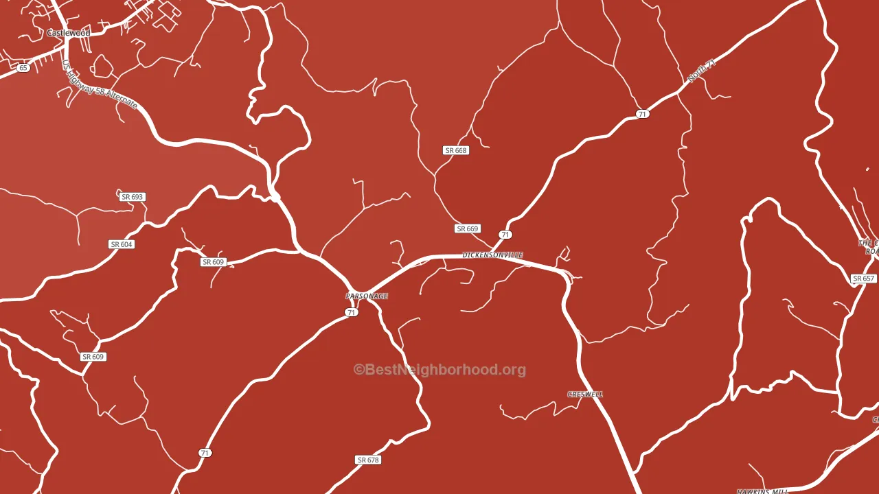 Dickensonville, VA block-group political-lean map