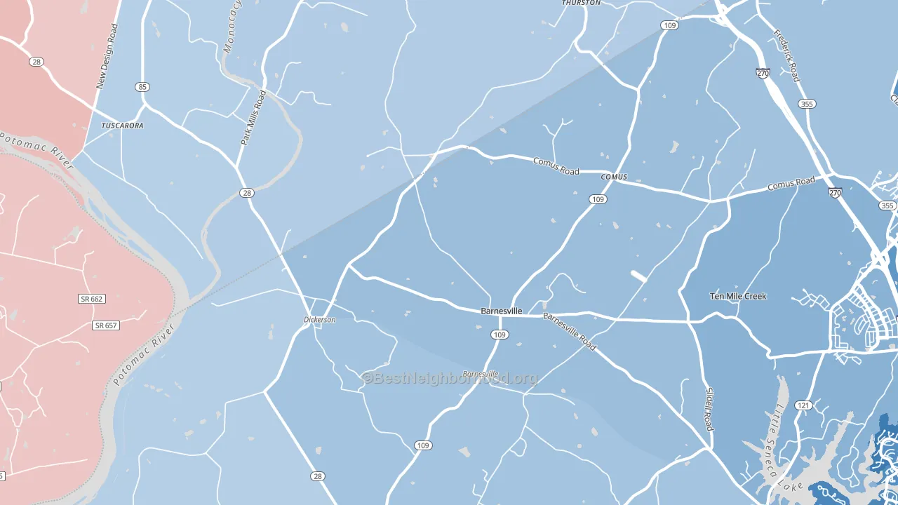 Dickerson, MD block-group political-lean map
