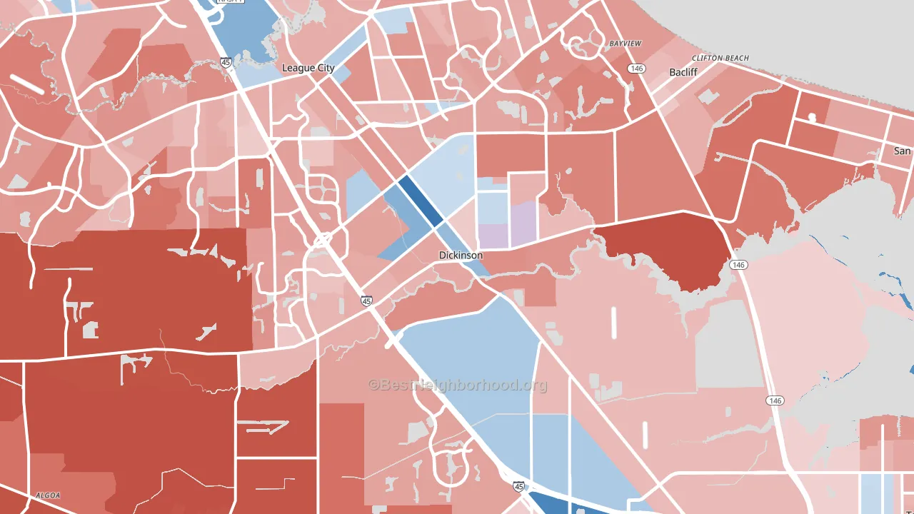 Dickinson, TX block-group political-lean map