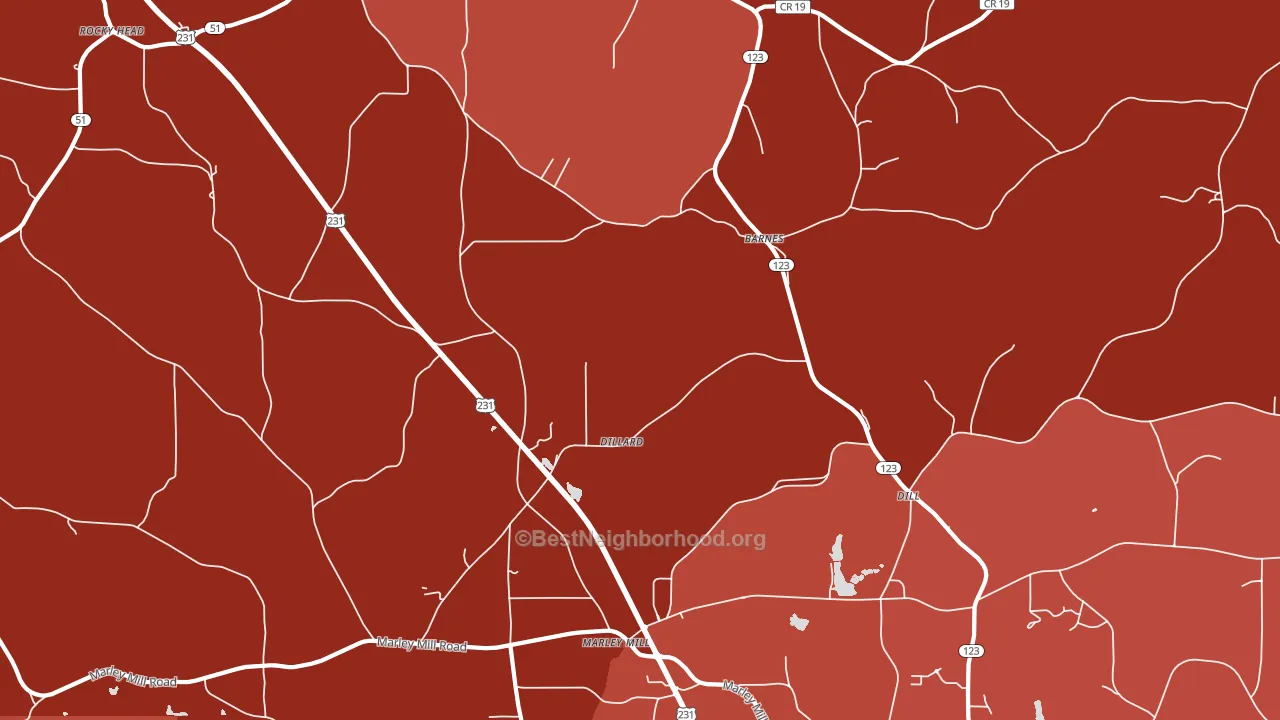 Dillard, AL block-group political-lean map