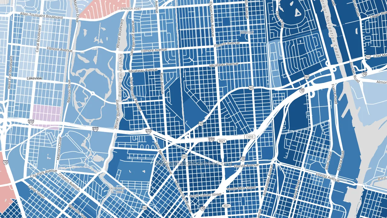 Dillard, New Orleans, LA block-group political-lean map