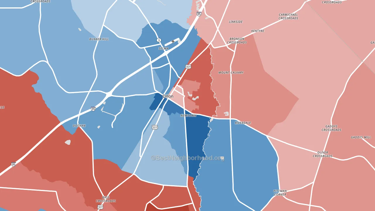 Dillon, SC block-group political-lean map