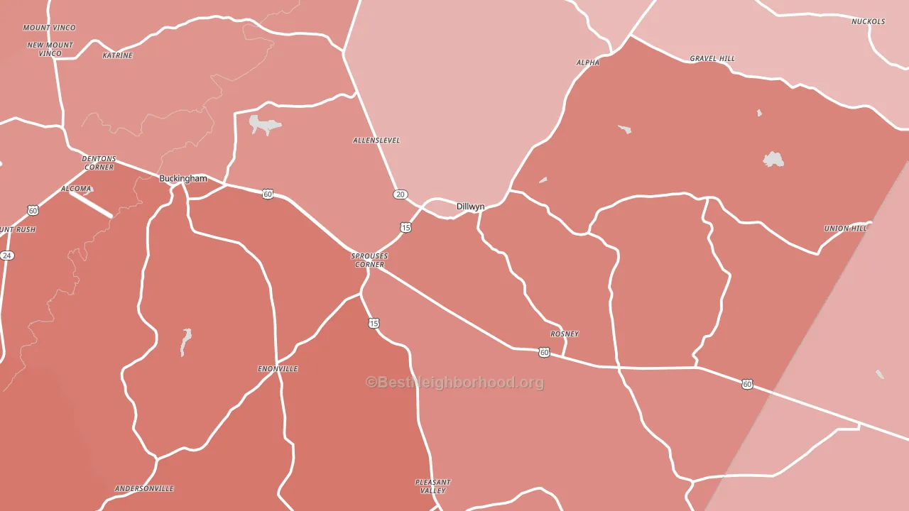 Dillwyn, VA block-group political-lean map