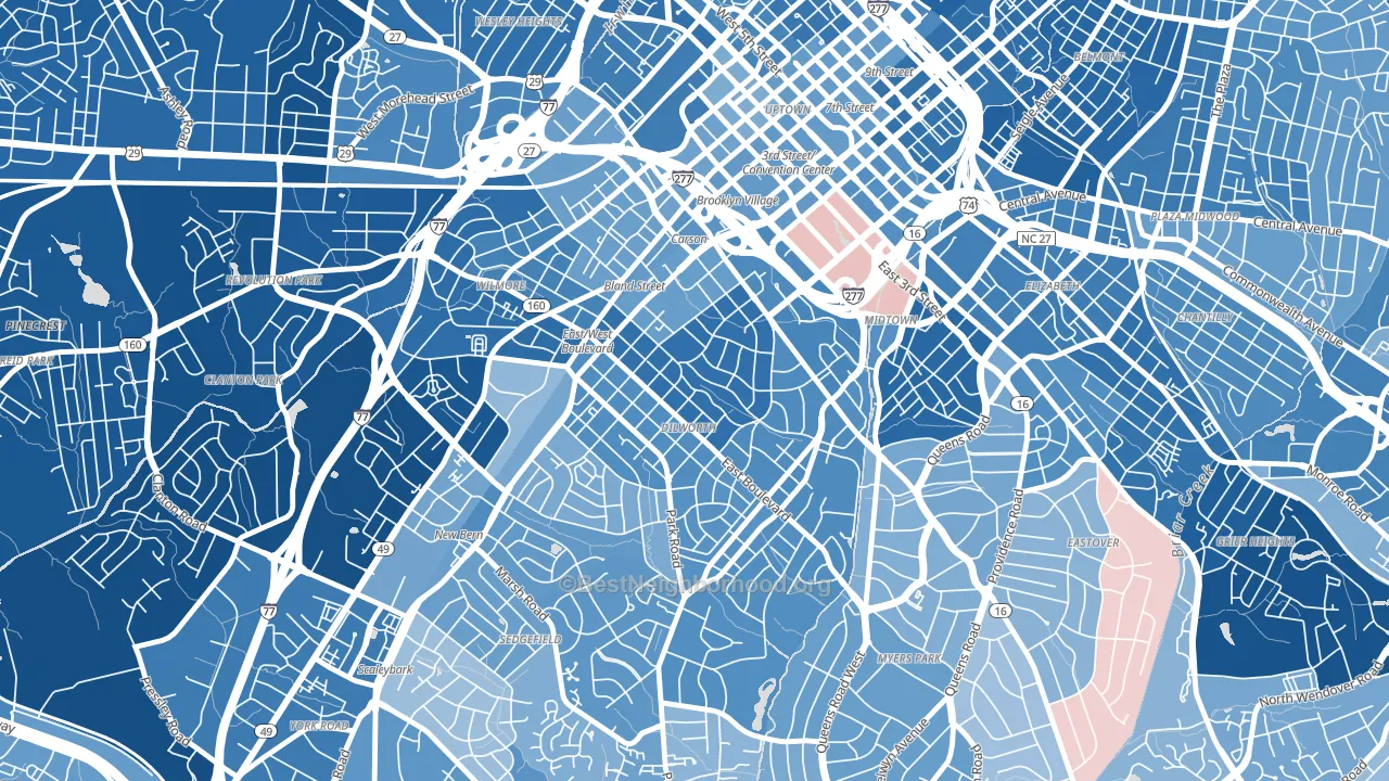 Dilworth, Charlotte, NC block-group political-lean map