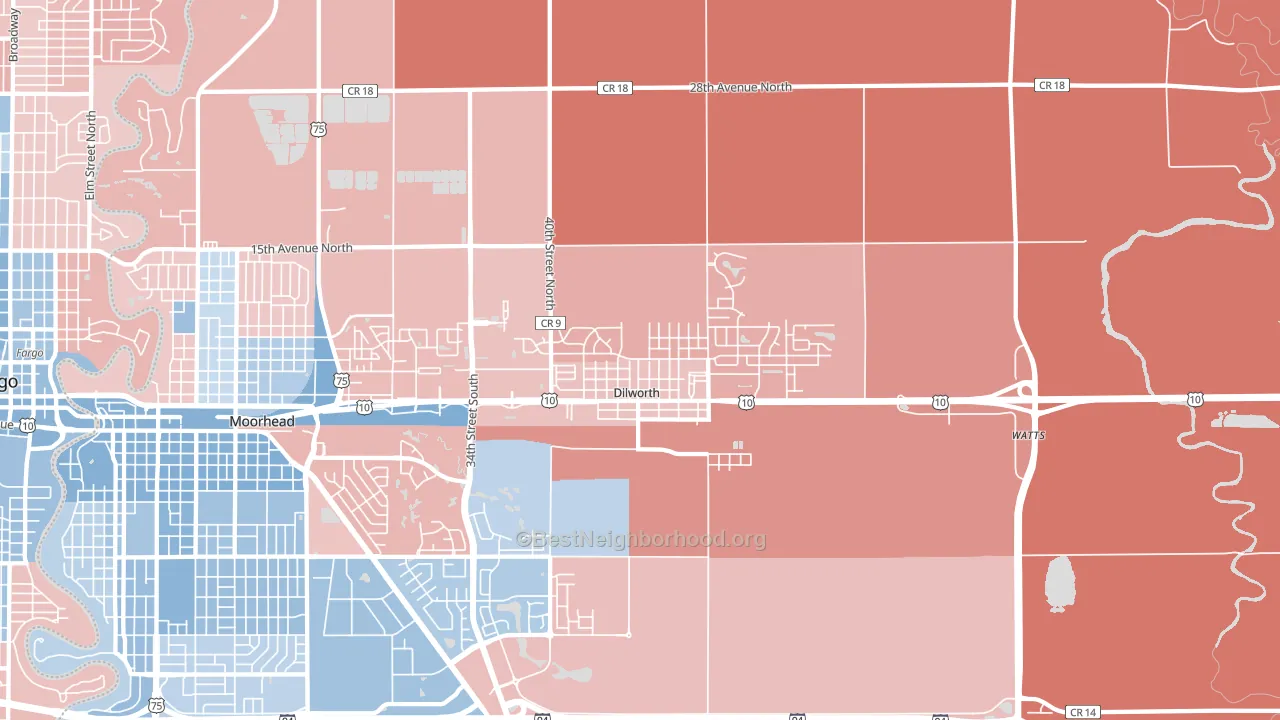 Dilworth, MN block-group political-lean map