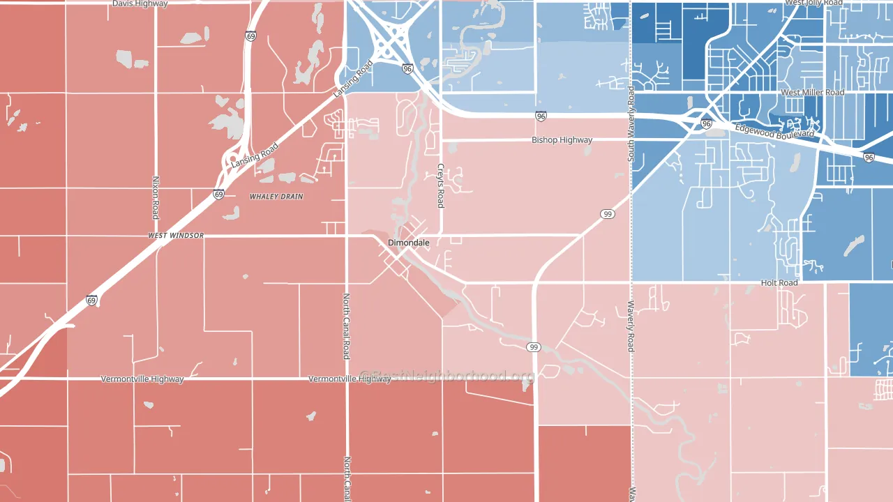 Dimondale, MI block-group political-lean map
