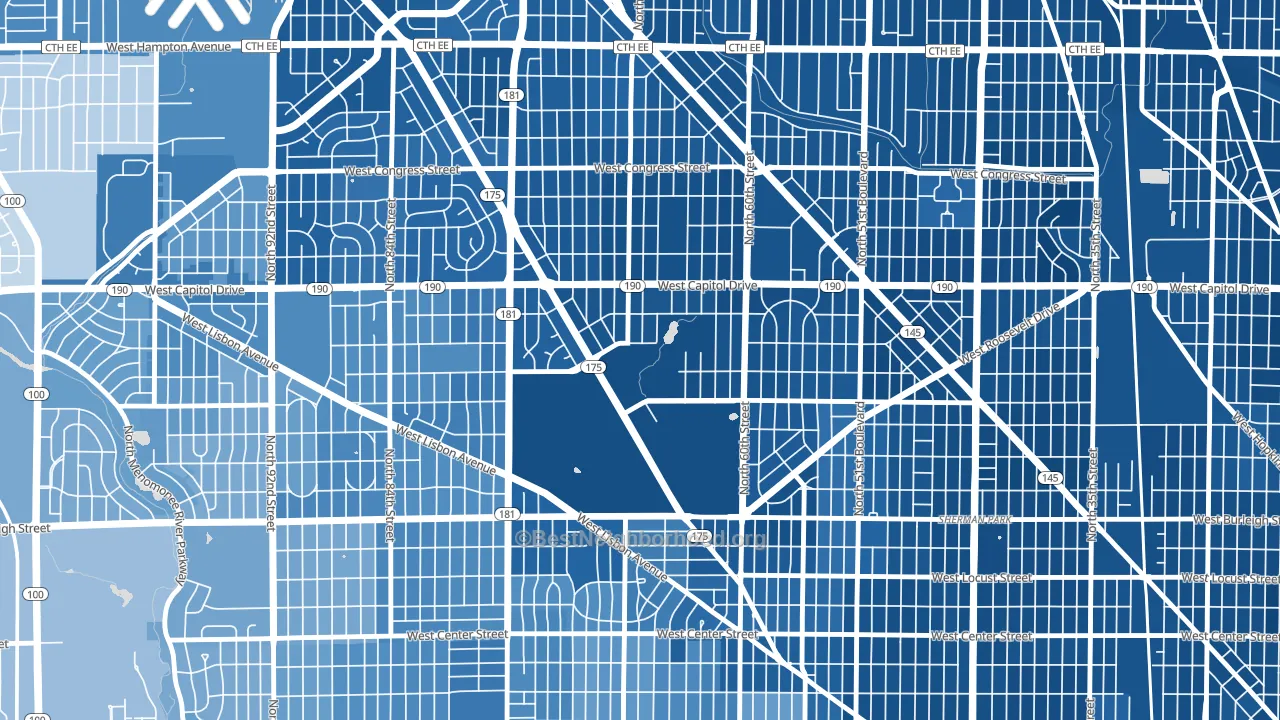 Dineen Park, Milwaukee, WI block-group political-lean map