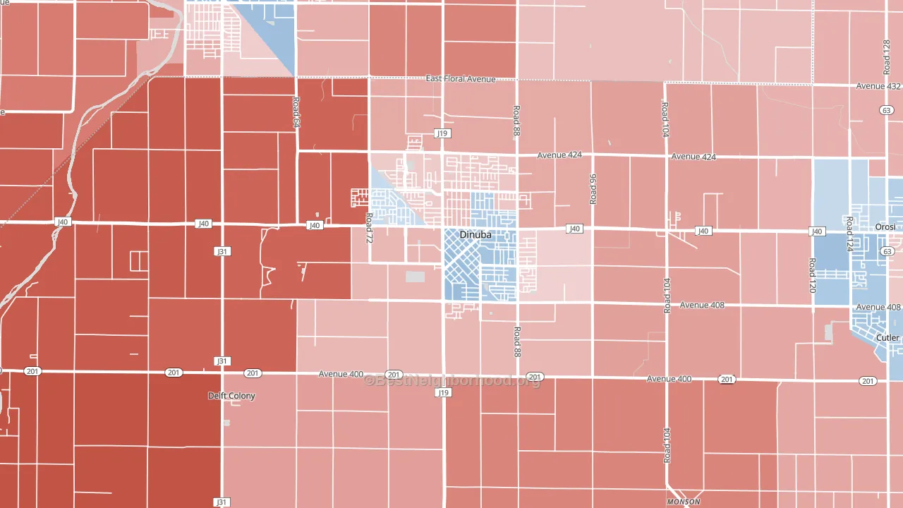 Dinuba, CA block-group political-lean map