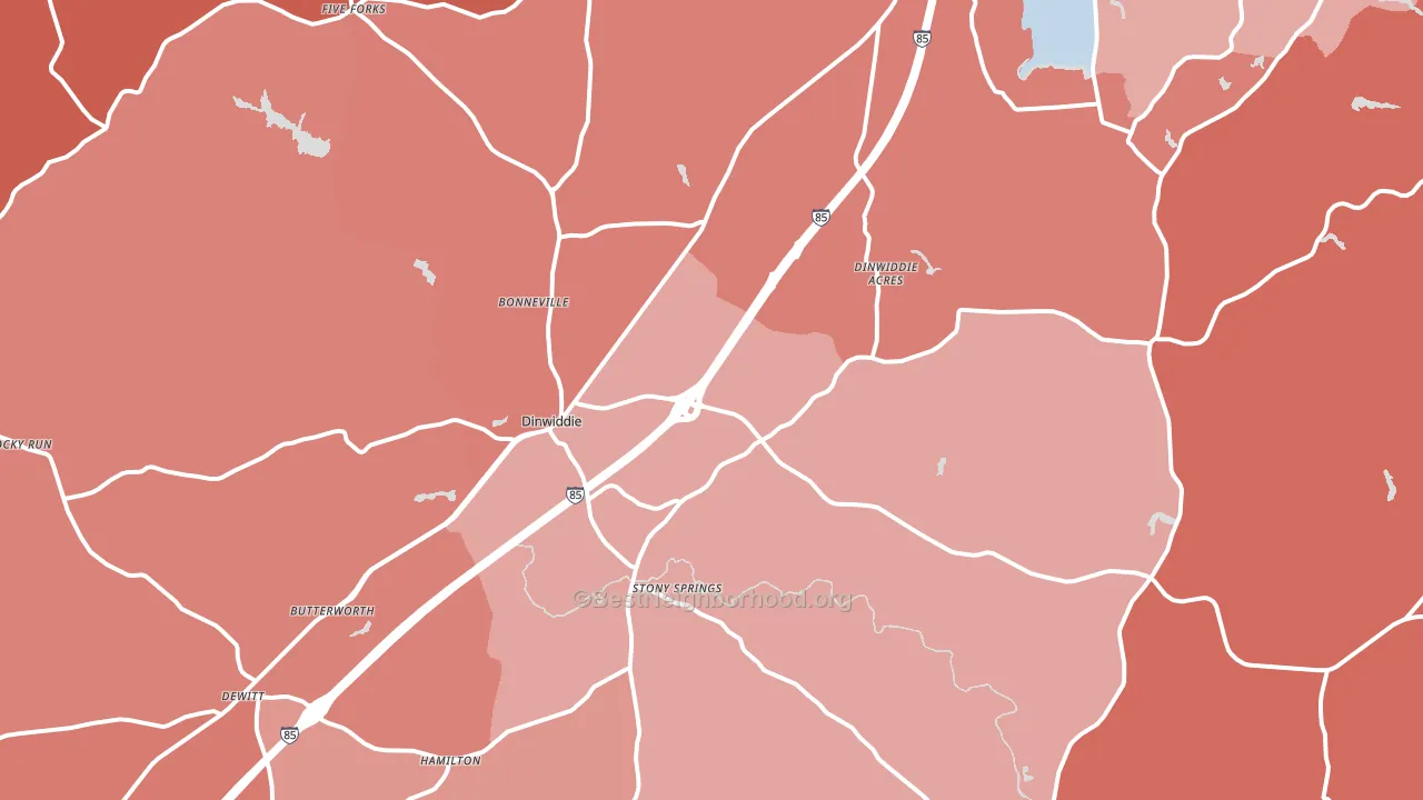 Dinwiddie, VA block-group political-lean map