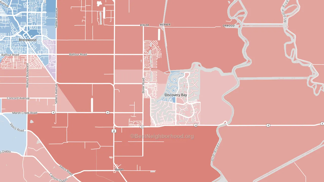 Discovery Bay, CA block-group political-lean map