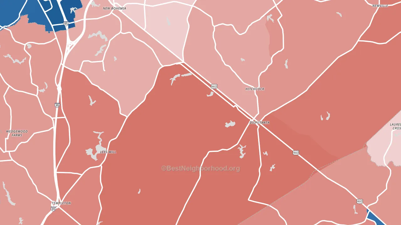 Disputanta, VA block-group political-lean map