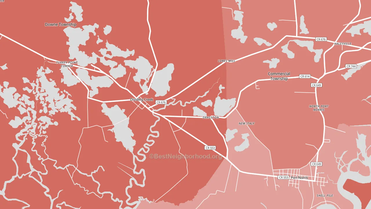 Dividing Creek, NJ block-group political-lean map