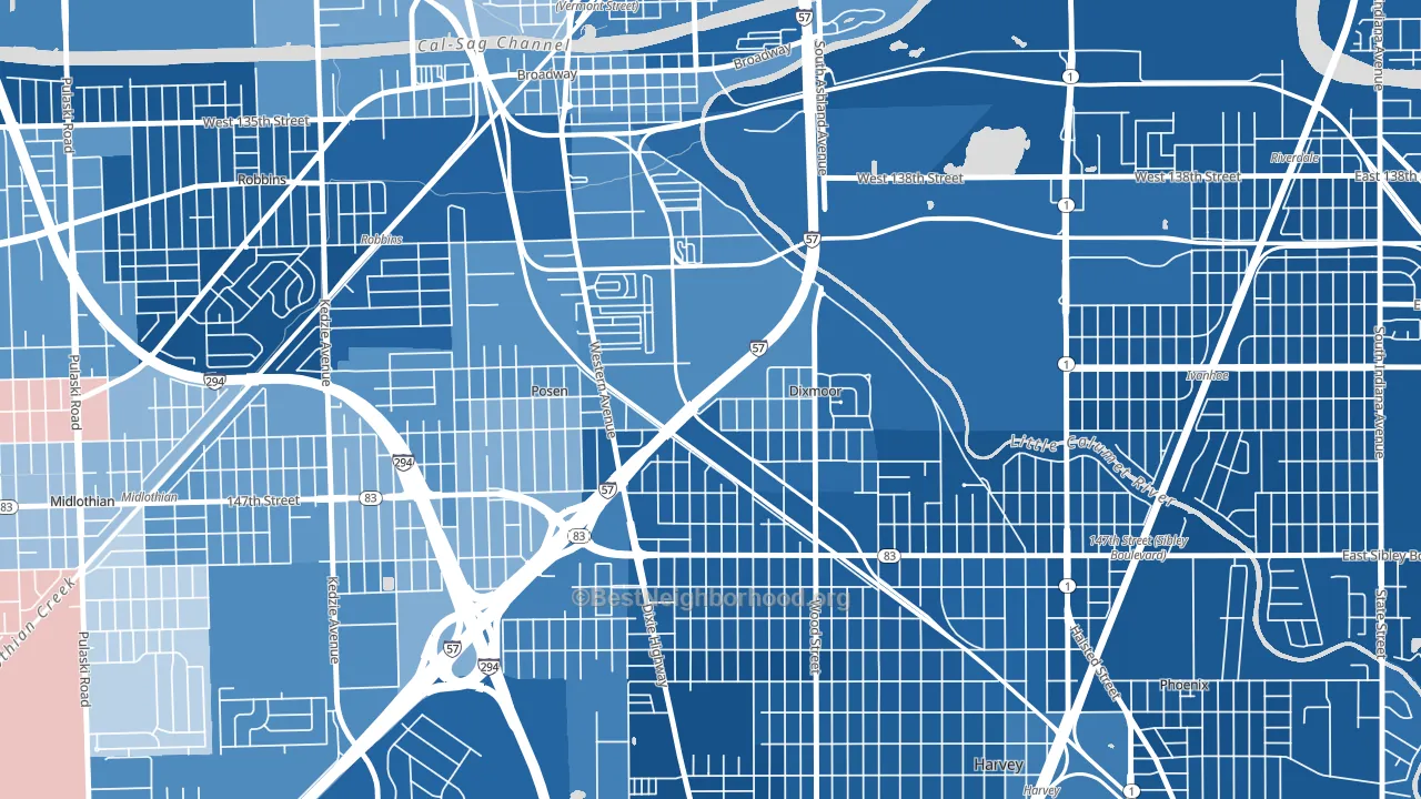 Dixmoor, IL block-group political-lean map