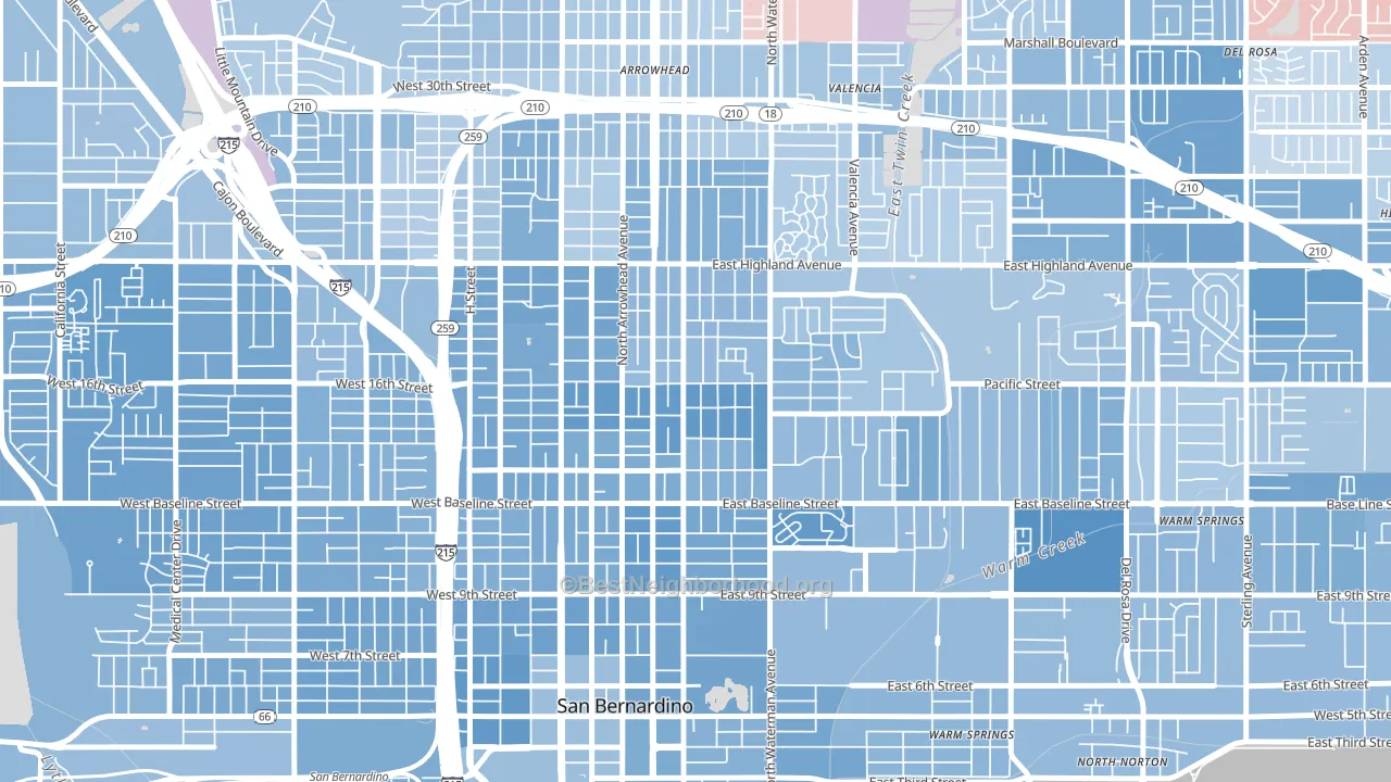 DMV, San Bernardino, CA block-group political-lean map