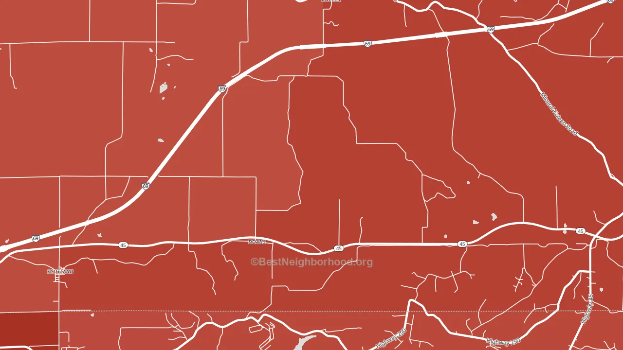 Doans, IN block-group political-lean map