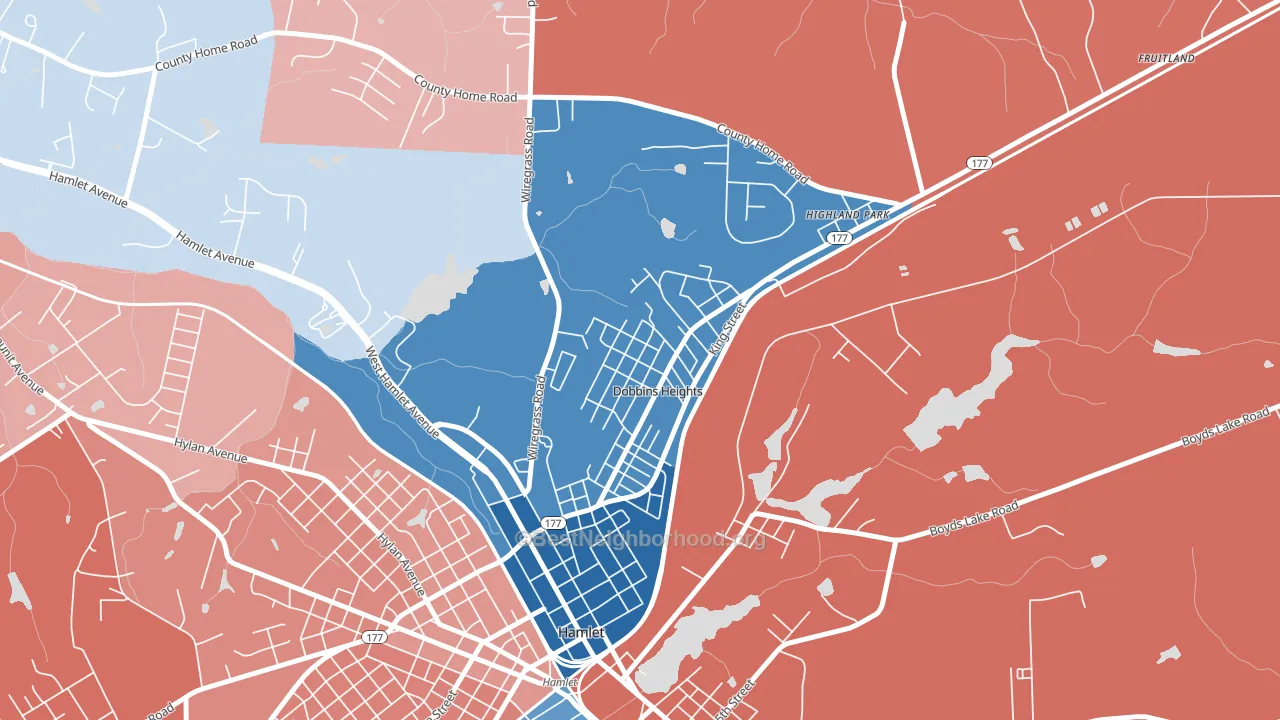 Dobbins Heights, NC block-group political-lean map