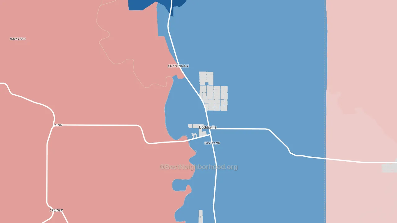 Doddsville, MS block-group political-lean map