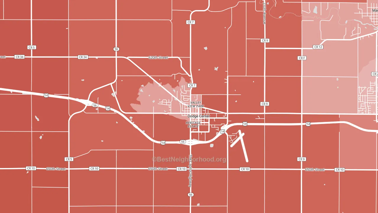 Dodge Center, MN block-group political-lean map