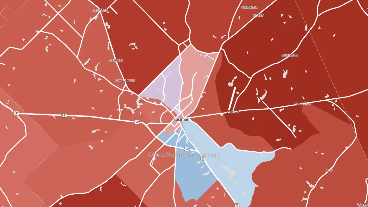 Dodge County, GA block-group political-lean map