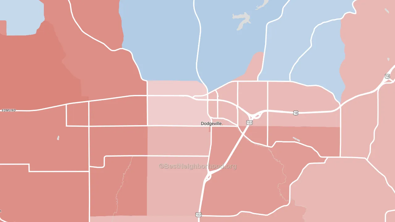 Dodgeville, WI block-group political-lean map
