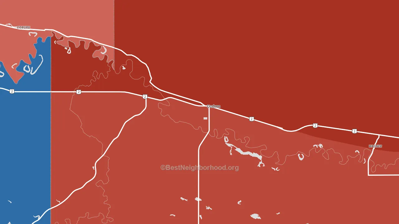 Dodson, MT block-group political-lean map