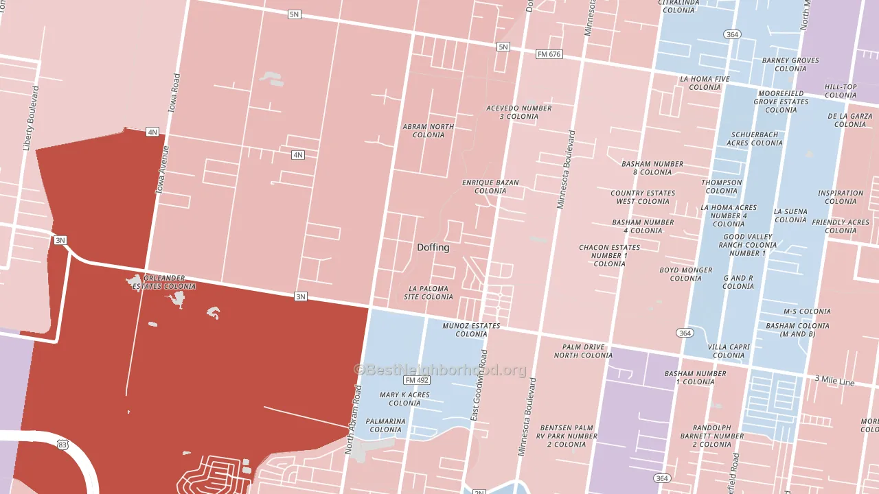 Doffing, Mission, TX block-group political-lean map
