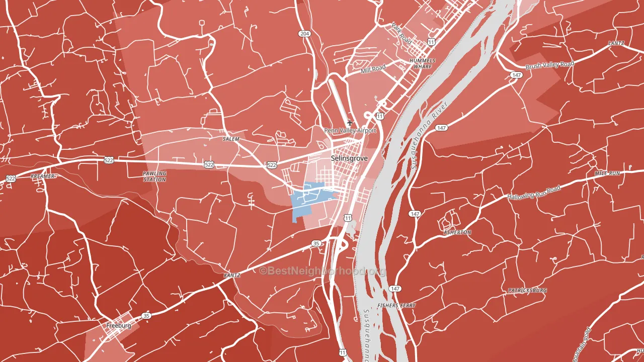 Dogtown, Selinsgrove, PA block-group political-lean map