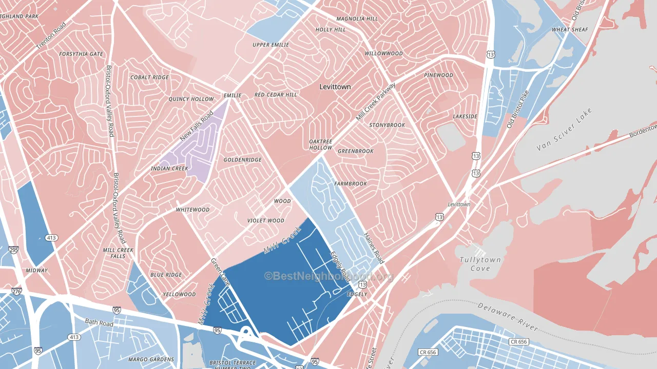 Dogwood Hollow, Levittown, PA block-group political-lean map